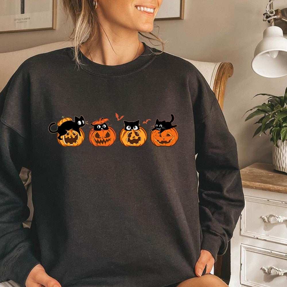 SeasonalSweaters™ "Pumpkin Cats" Halloween Pullover