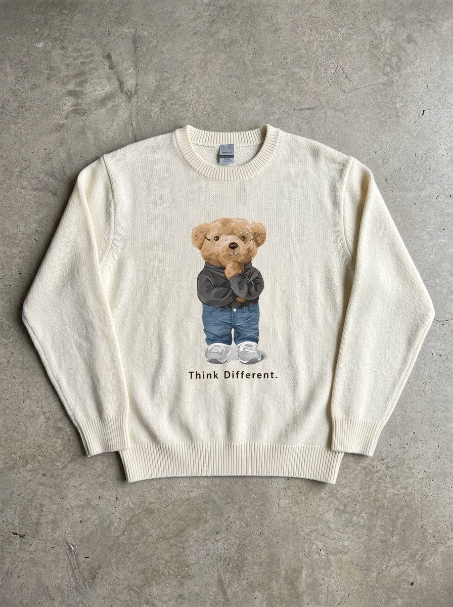 Thinking Teddy Bear Knit Sweater in Ivory