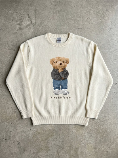 Thinking Teddy Bear Knit Sweater in Ivory