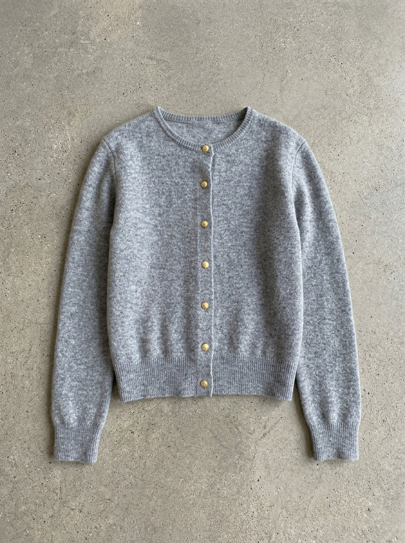 Soft Gray Crew Neck Knit Cardigan in GRAY