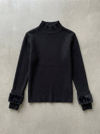 Velvet Lined Slim Turtleneck Sweater in black