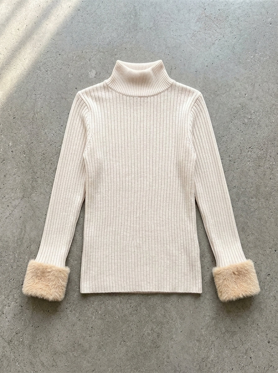 Velvet Lined Slim Turtleneck Sweater in SKY BLUE