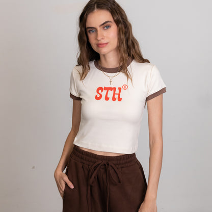 STH VINTAGE CROPPED TEE (Chocolate & Cream)