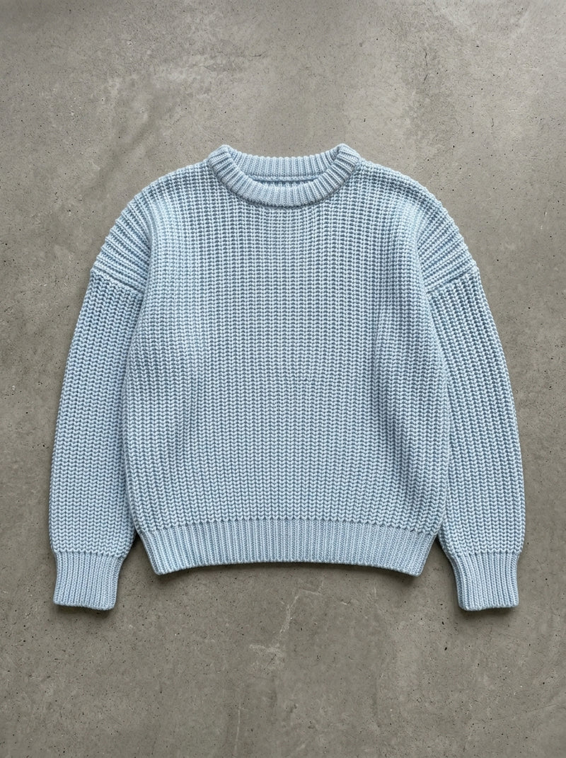 Loose Long Sleeve Knit Sweater in Light Blue