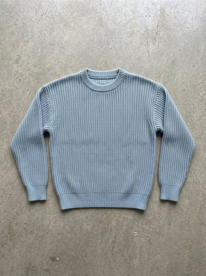 Loose Long Sleeve Knit Sweater in Light Blue