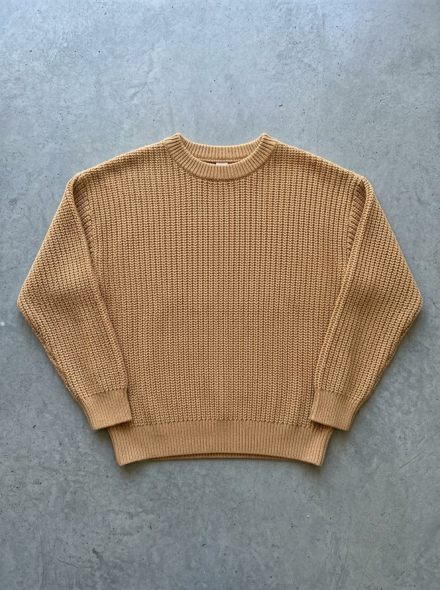 Loose Long Sleeve Knit Sweater in Tan