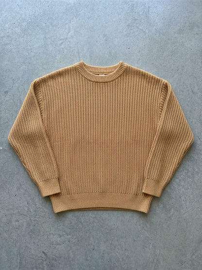 Loose Long Sleeve Knit Sweater in Tan