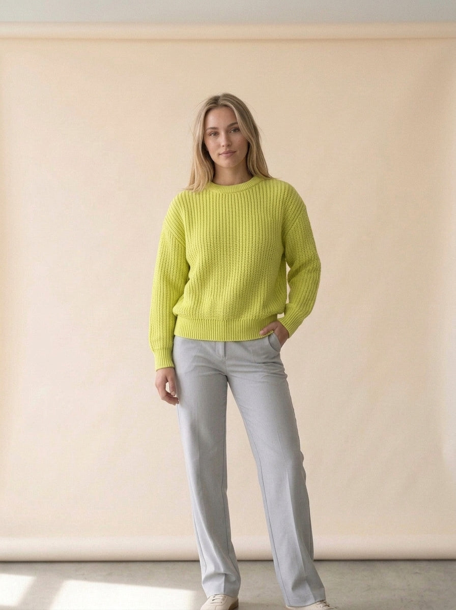 Loose Long Sleeve Knit Sweater in Moss, worn
