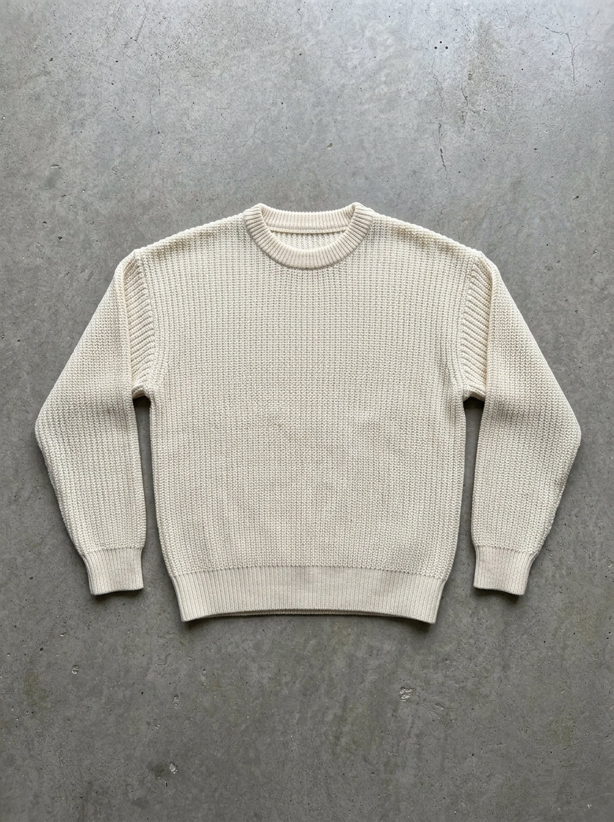 Loose Long Sleeve Knit Sweater in White
