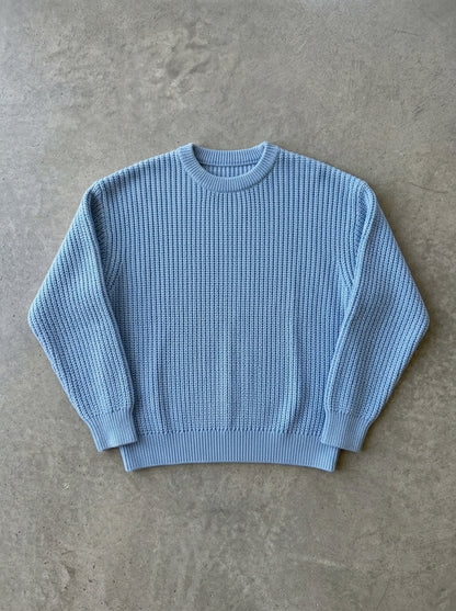Loose Long Sleeve Knit Sweater in Blue