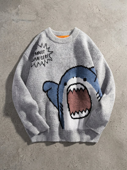 Oversized Shark Knit Turtleneck Sweater in GRAY