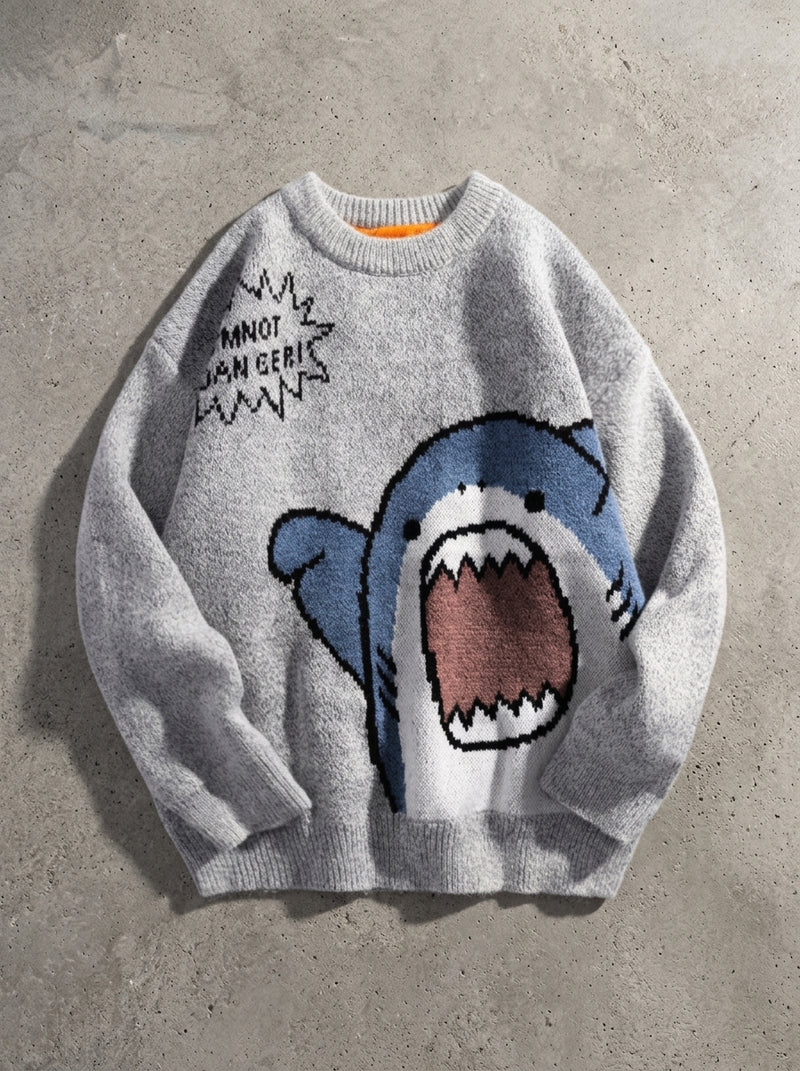 Oversized Shark Knit Turtleneck Sweater in GRAY