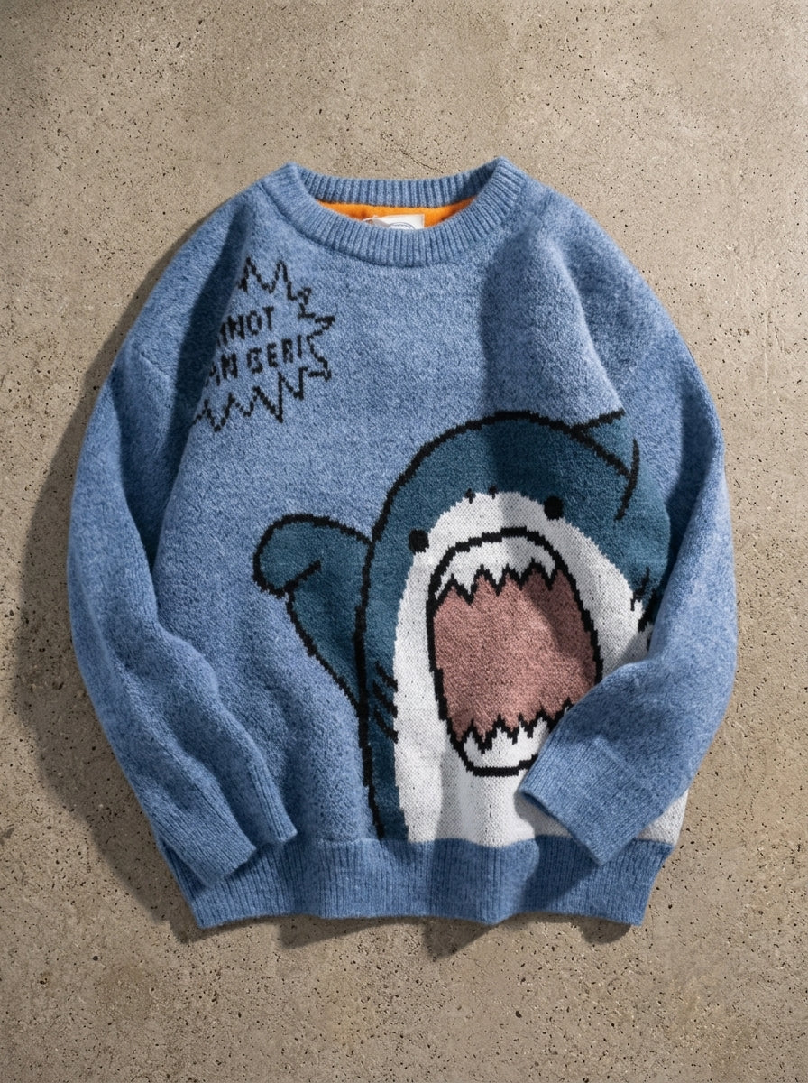 Oversized Shark Knit Turtleneck Sweater in Blue