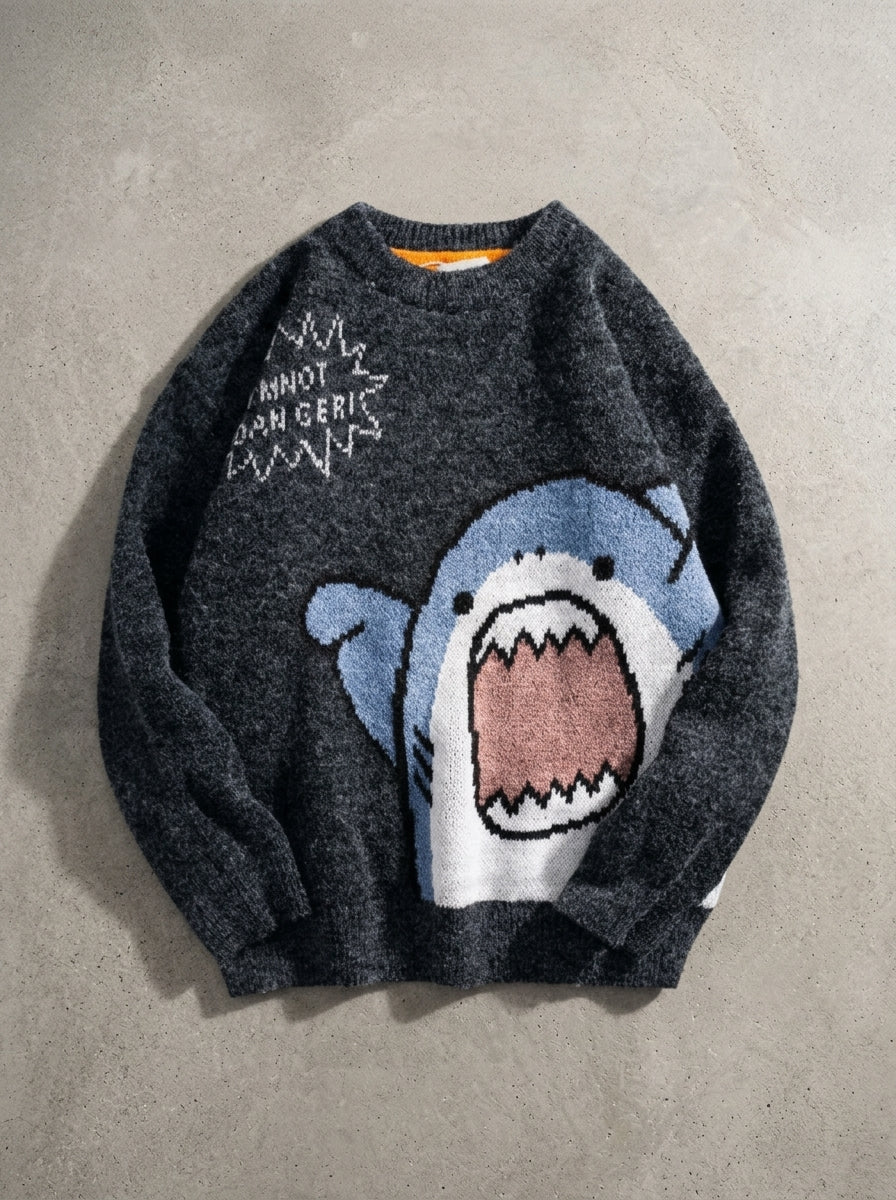 Oversized Shark Knit Turtleneck Sweater in black