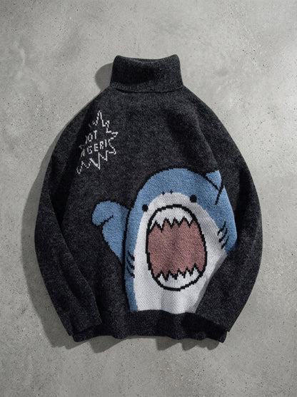 Oversized Shark Knit Turtleneck Sweater in Turtleneck Black