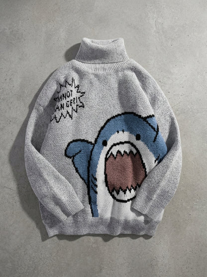 Oversized Shark Knit Turtleneck Sweater in Turtleneck Gray