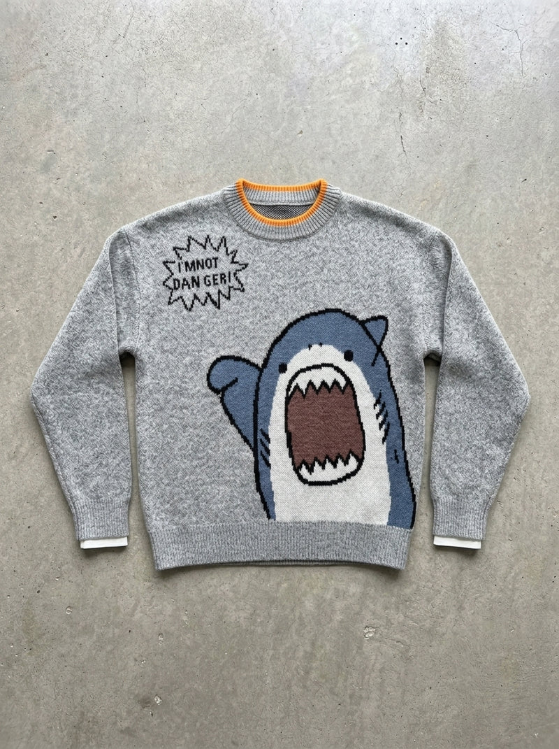 Oversized Shark Knit Turtleneck Sweater in GRAY