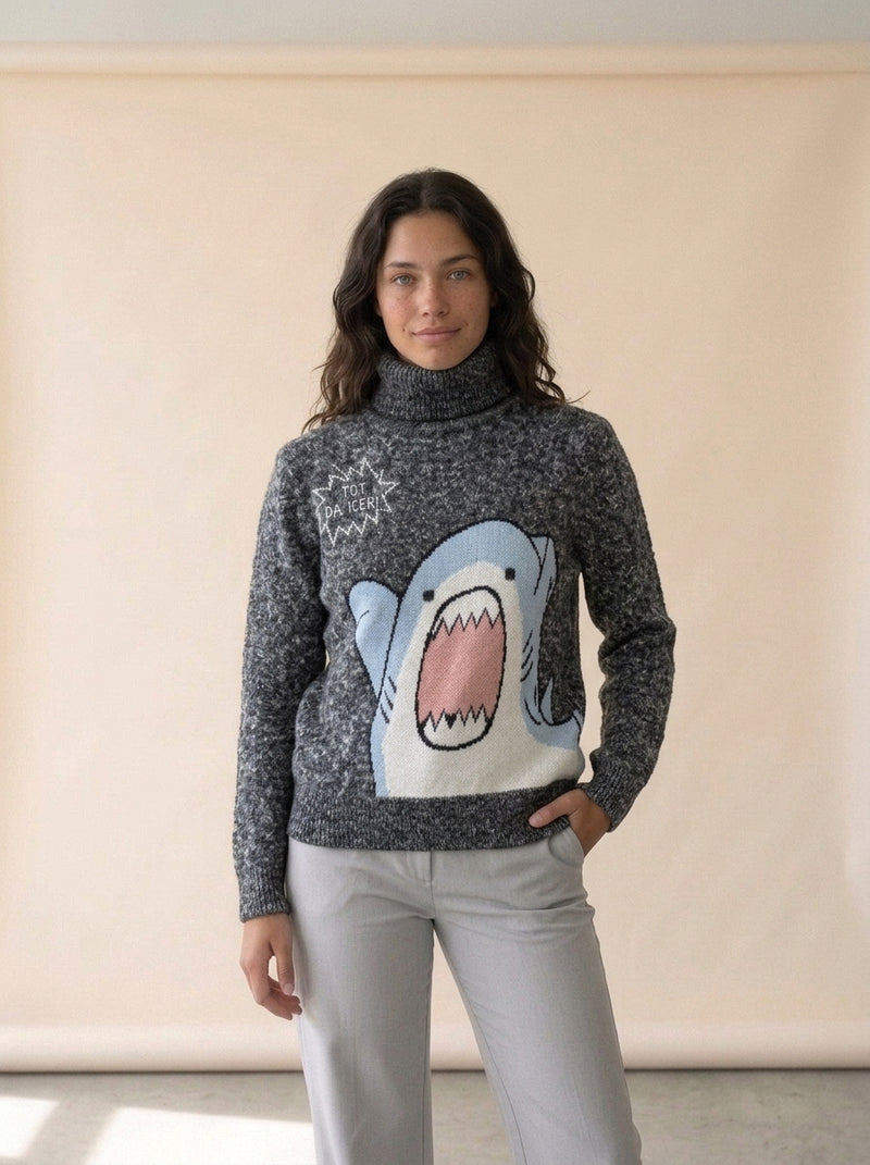Oversized Shark Knit Turtleneck Sweater in Turtleneck Black, worn