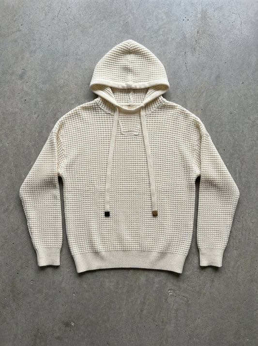 Waffle Knit Hooded Sweater in White Sweater