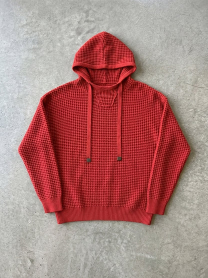 Waffle Knit Hooded Sweater in Red Sweater