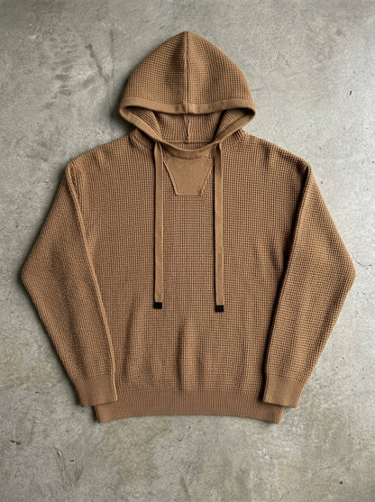 Waffle Knit Hooded Sweater in Camel Sweater