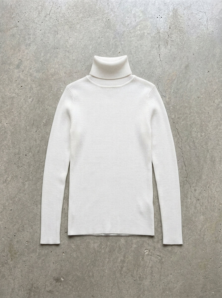 Slim Knit Turtleneck Sweater in WHITE