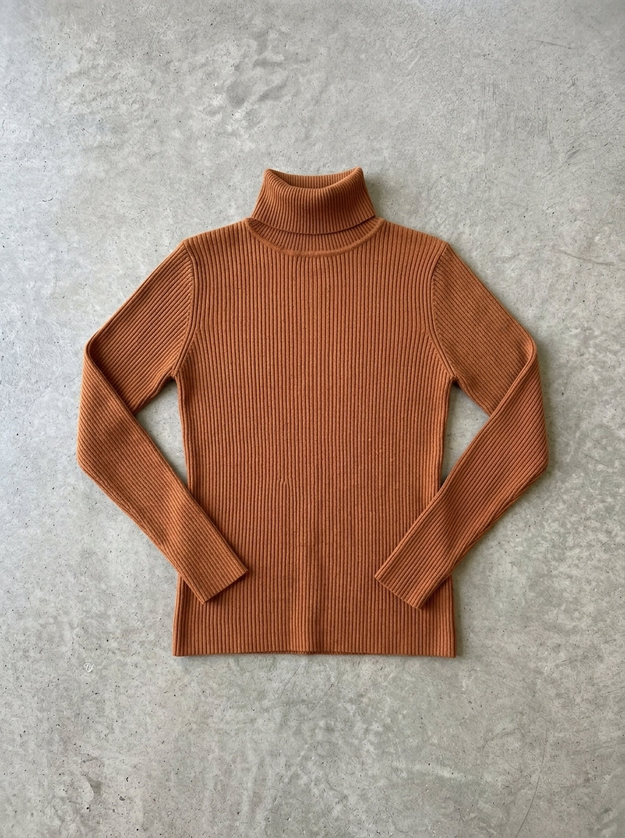 Slim Knit Turtleneck Sweater in Brown