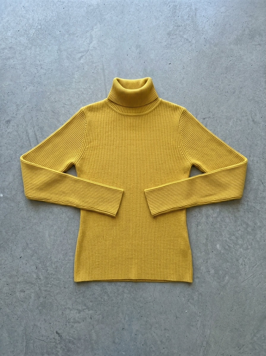 Slim Knit Turtleneck Sweater in YELLOW