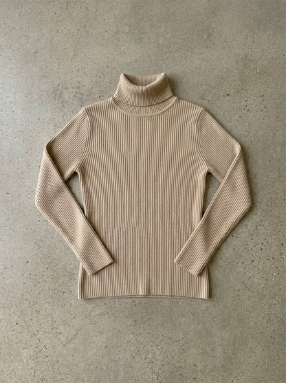 Slim Knit Turtleneck Sweater in Khaki