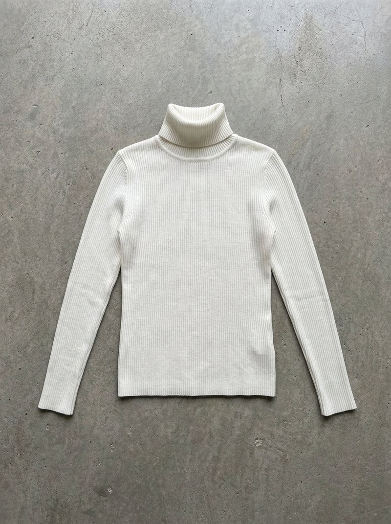 Slim Knit Turtleneck Sweater in WHITE
