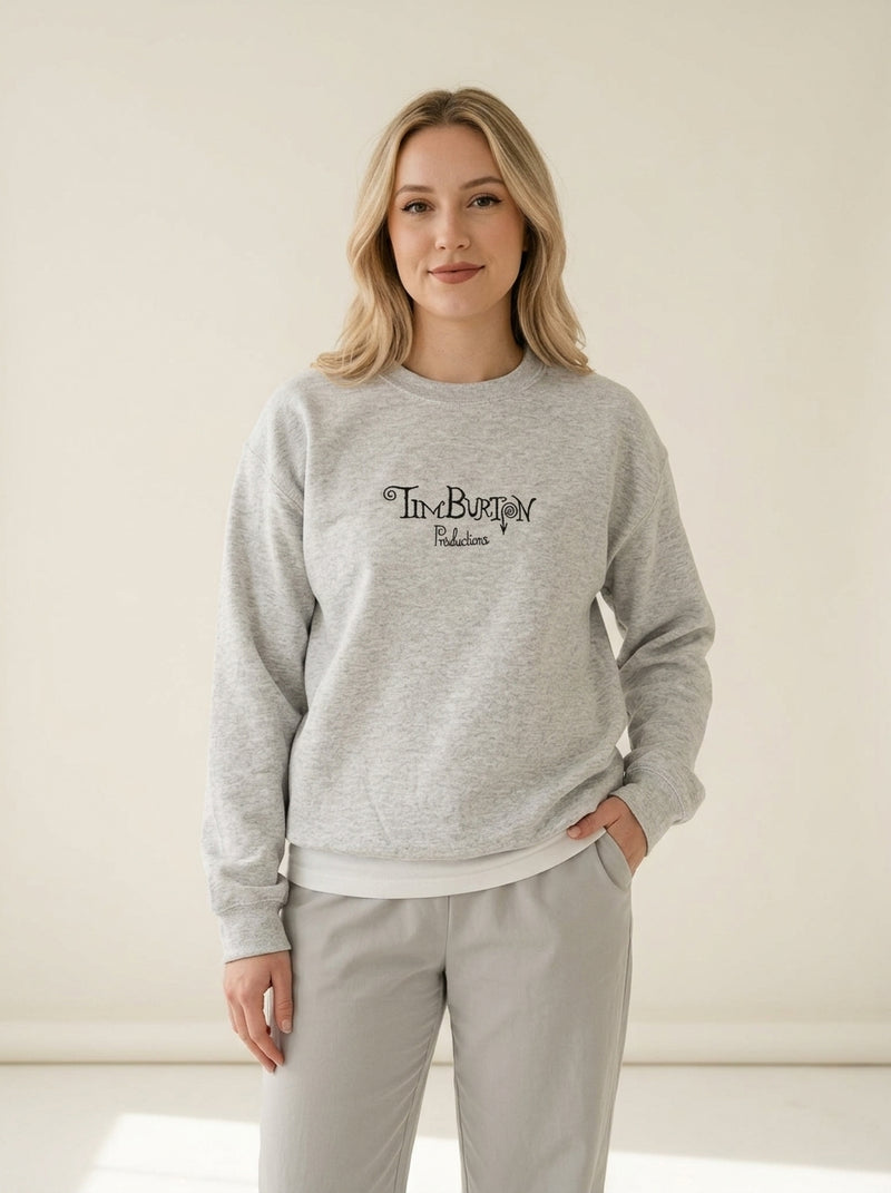Vintage Halloween Crew Neck Sweatshirt in Gray, worn