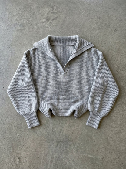 Collared Rib Knit Pullover Sweater in grey