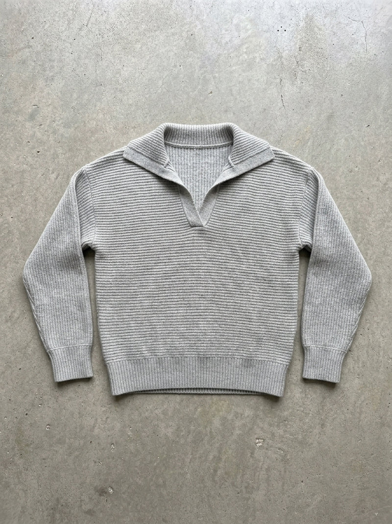 Collared Rib Knit Pullover Sweater in Apricot