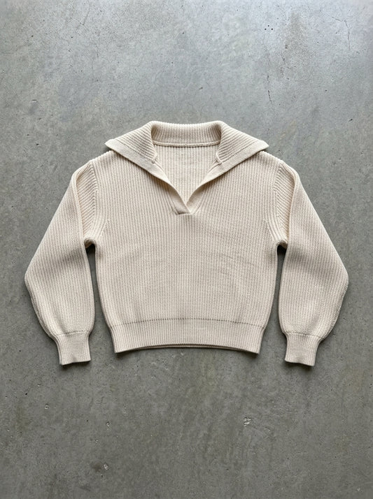 Collared Rib Knit Pullover Sweater in Apricot