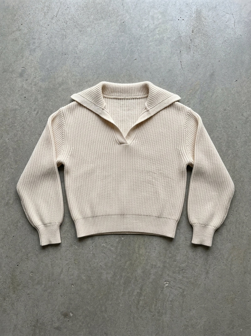 Collared Rib Knit Pullover Sweater in Apricot