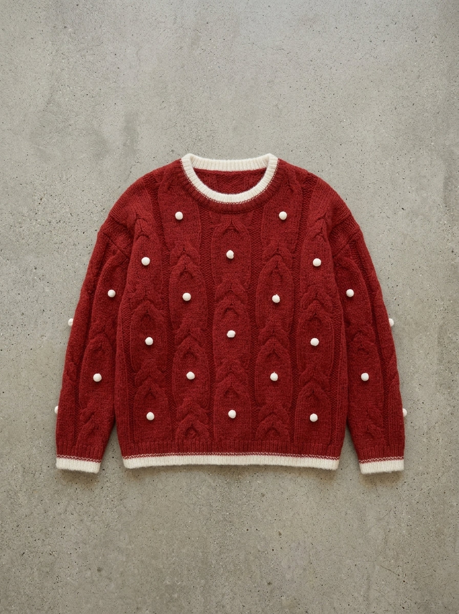 Soft Crew Neck Knit Sweater in Red