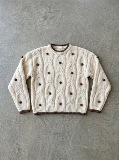 Soft Crew Neck Knit Sweater in Beige