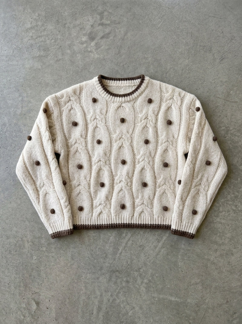 Soft Crew Neck Knit Sweater in Beige