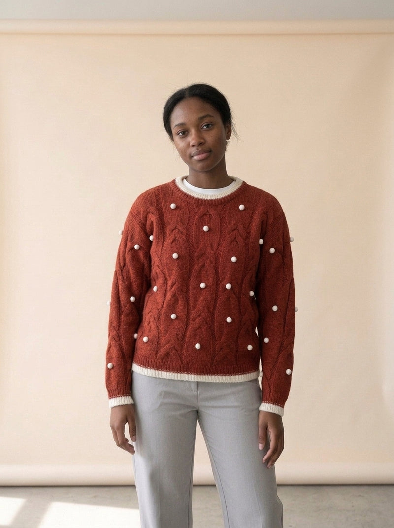 Soft Crew Neck Knit Sweater in Red, worn
