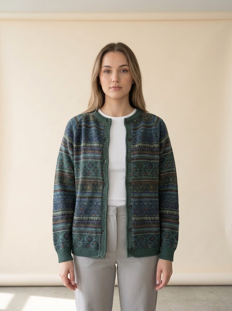 Vintage Folk Pattern Knit Cardigan in 04, worn