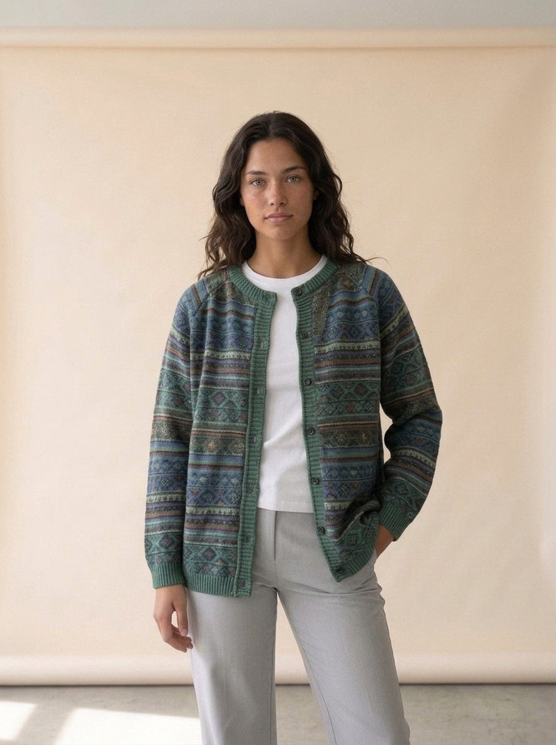 Vintage Folk Pattern Knit Cardigan in 03, worn