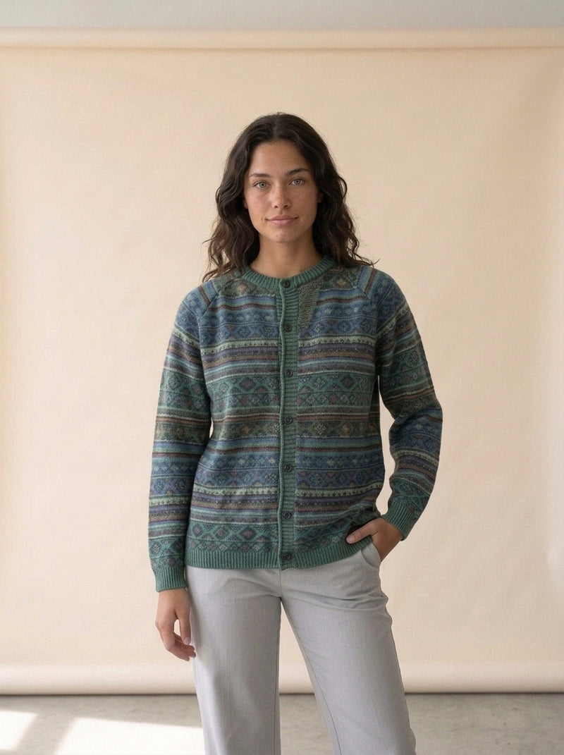 Vintage Folk Pattern Knit Cardigan in 03, worn