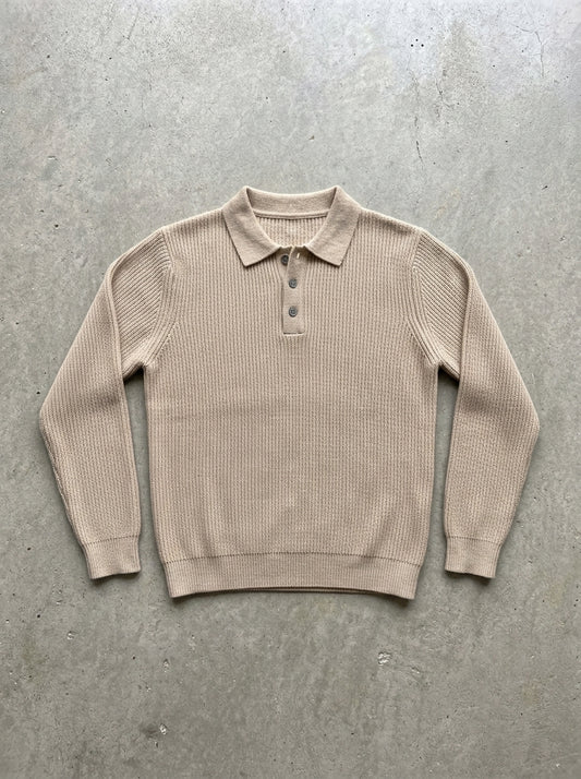 Ribbed Knit Polo Collar Sweater in Apricot