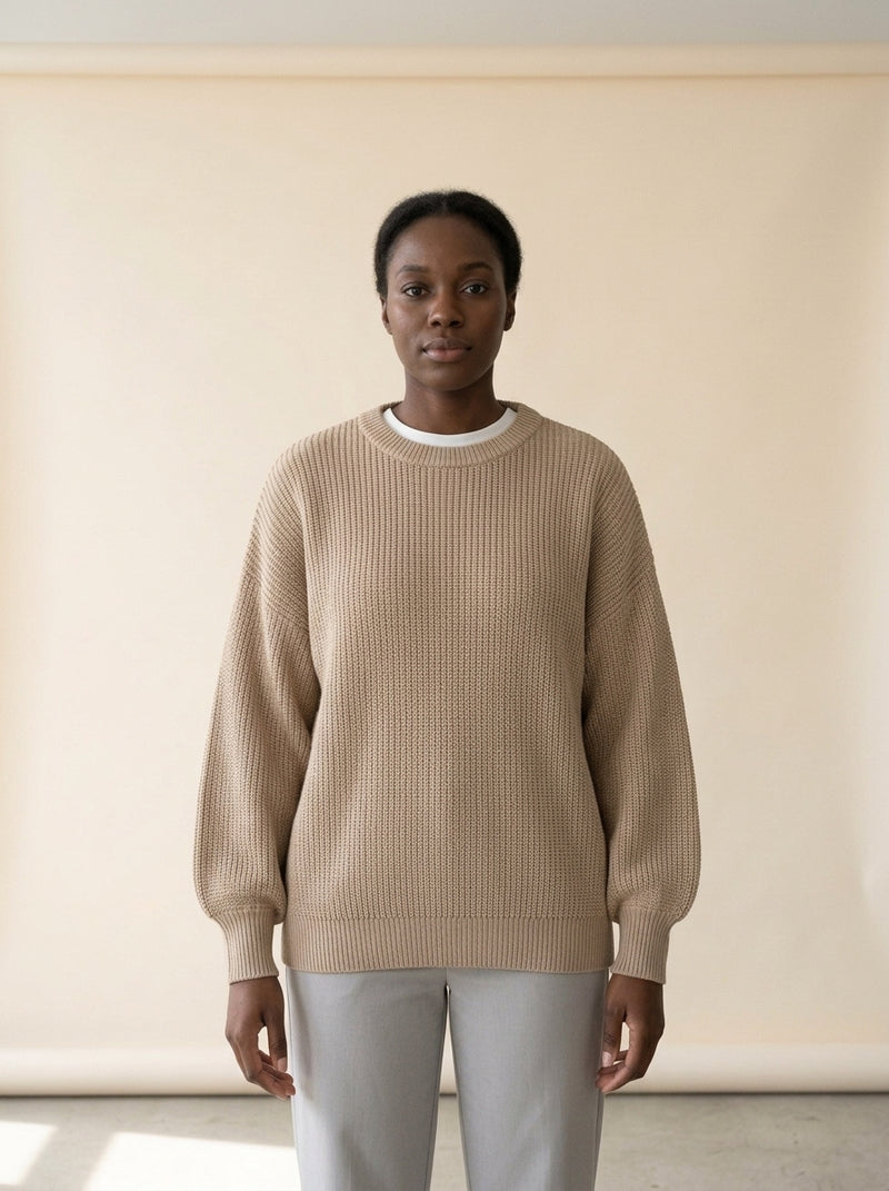 Balloon Sleeve Rib Knit Sweater in Sweater, worn