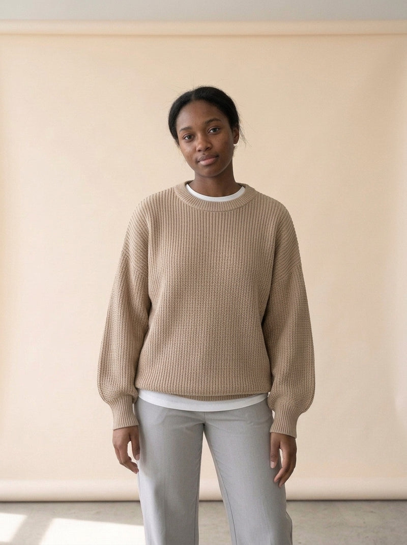 Balloon Sleeve Rib Knit Sweater in Sweater, worn