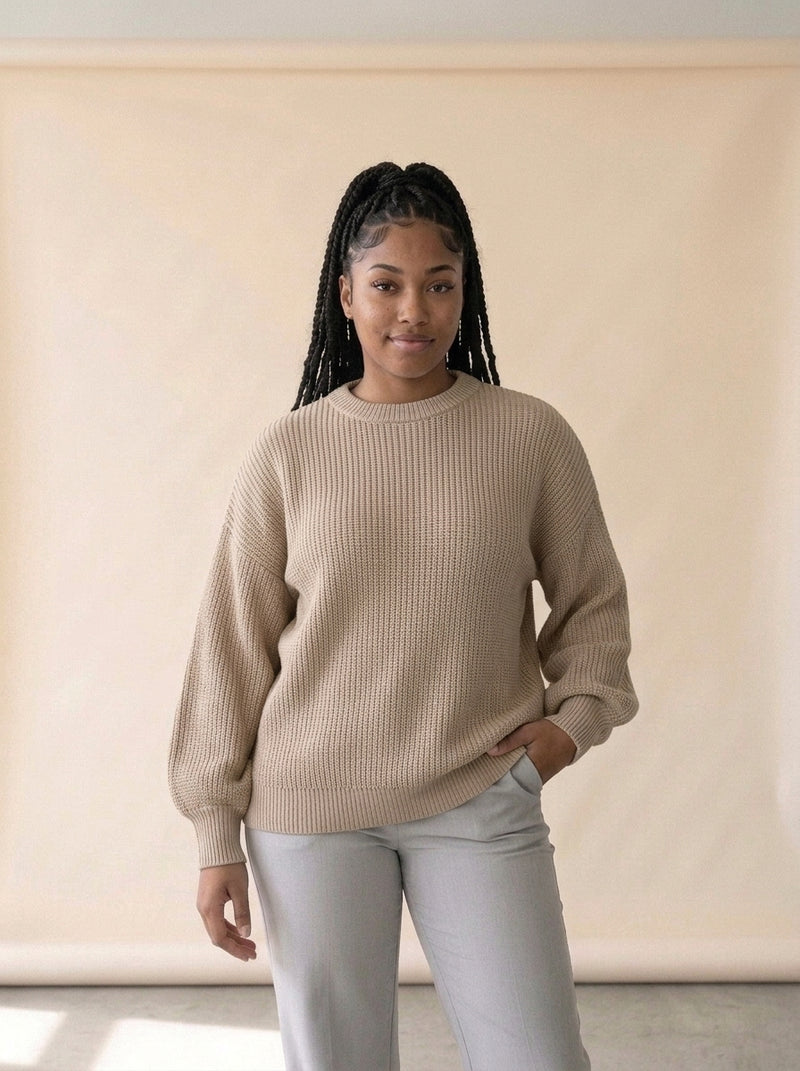 Balloon Sleeve Rib Knit Sweater in Sweater, worn