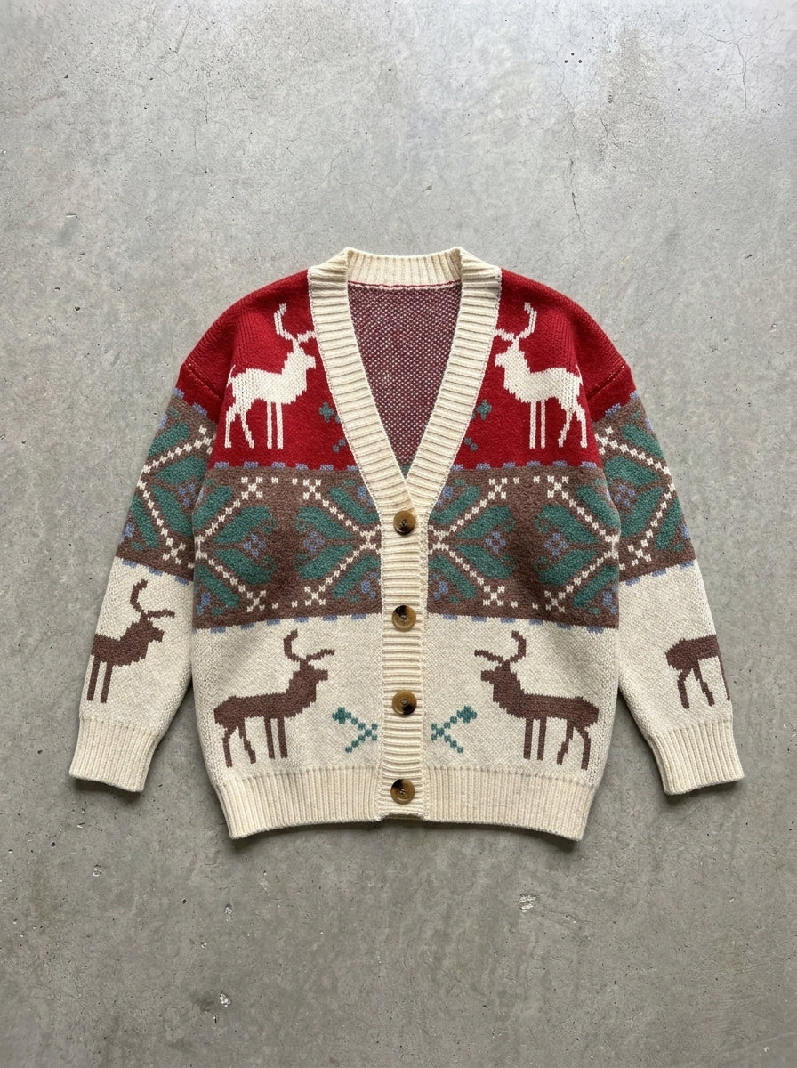 Reindeer Fair Isle Button Cardigan in E