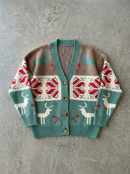 Reindeer Fair Isle Button Cardigan in Q