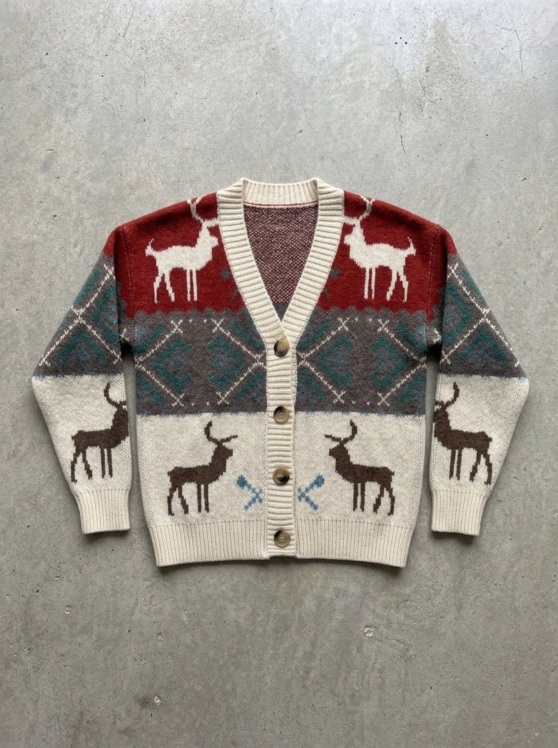 Reindeer Fair Isle Button Cardigan in E