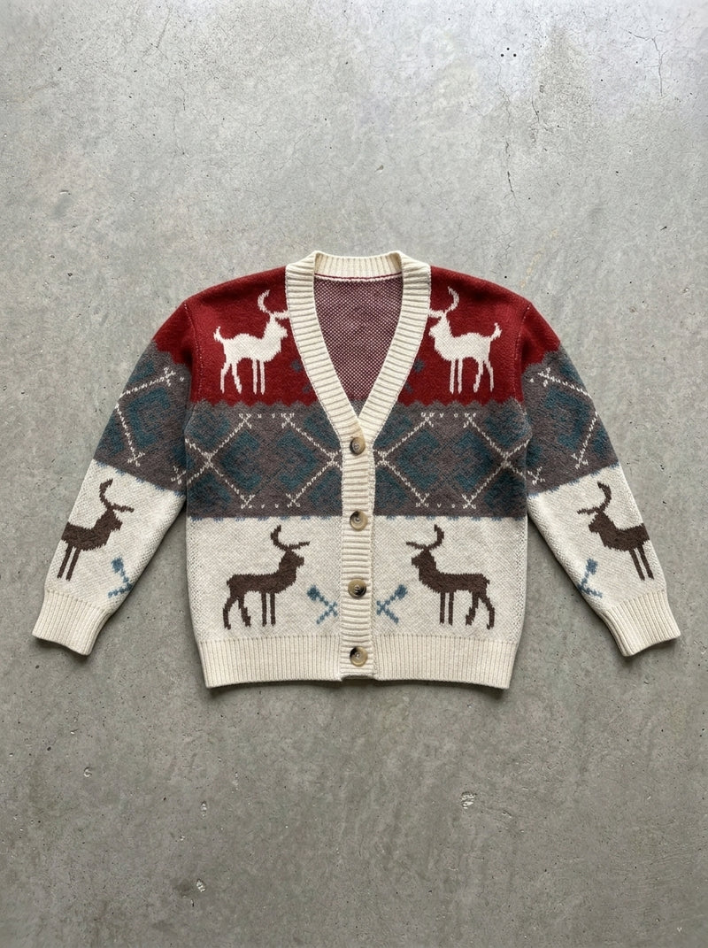 Reindeer Fair Isle Button Cardigan in E